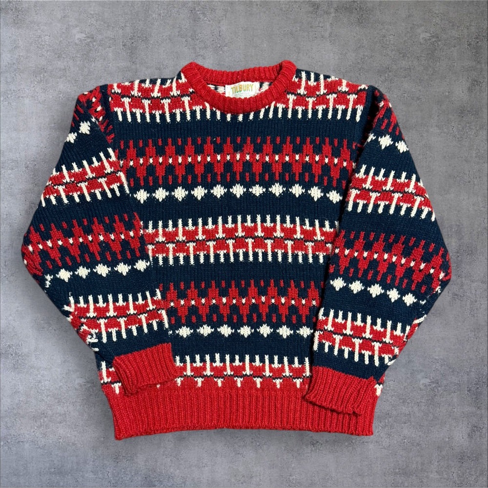 Vintage 80s hand knitted Tilbury ramie acrylic Sweater‎ Size Med